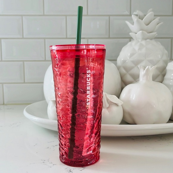 Starbucks Hammered Begonia Pink Rippled Glass - Picture 1 of 9
